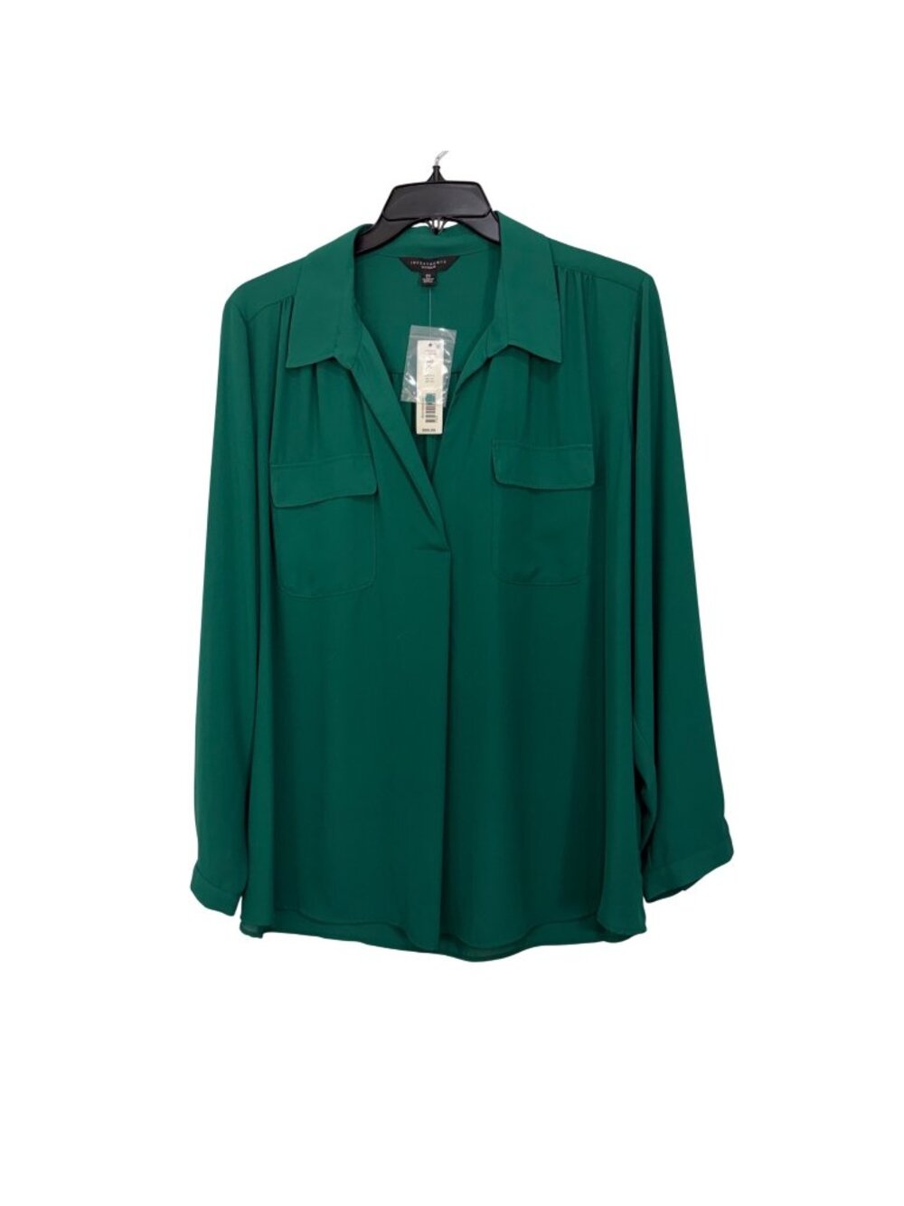 Investments Woman Green V Neck Pullover Blouse With Pockets SZ 2X New With Tags
